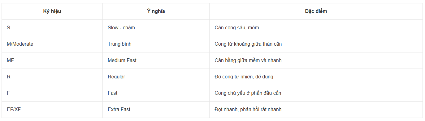 cách đọc thông số cần câu máy - action